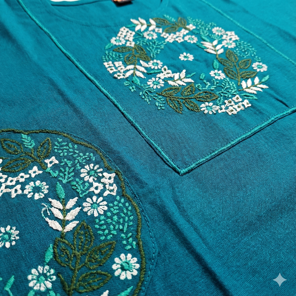 Teal Cotton Embroidered Co-ord Set for Women – Elegant Kurta & Pant Set | Daily & Office Wear