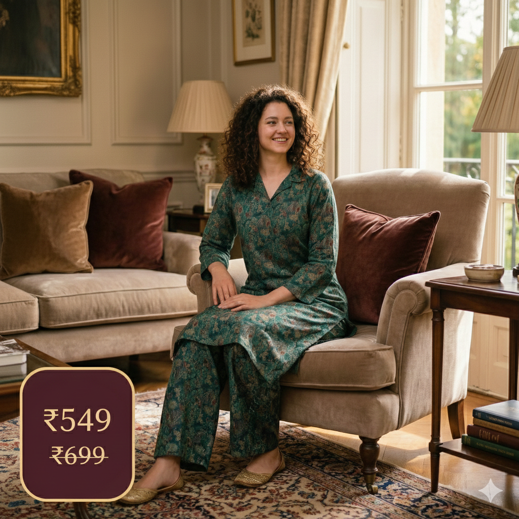 Teal Green Printed Cotton Co-ord Set for Women | Stylish Kurta & Pant Set