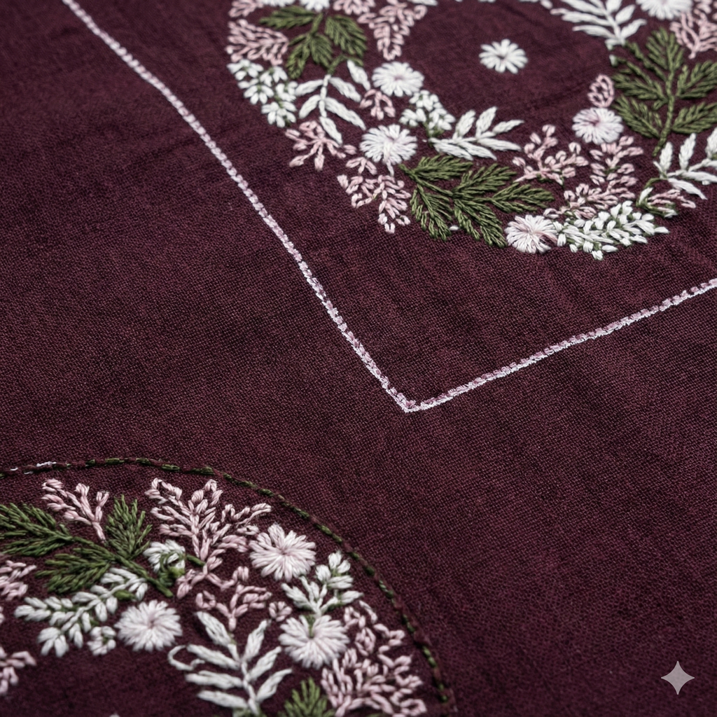 Wine Purple Embroidered Co-ord Set for Women | Stylish Kurti & Pant Set for Daily & Office Wear