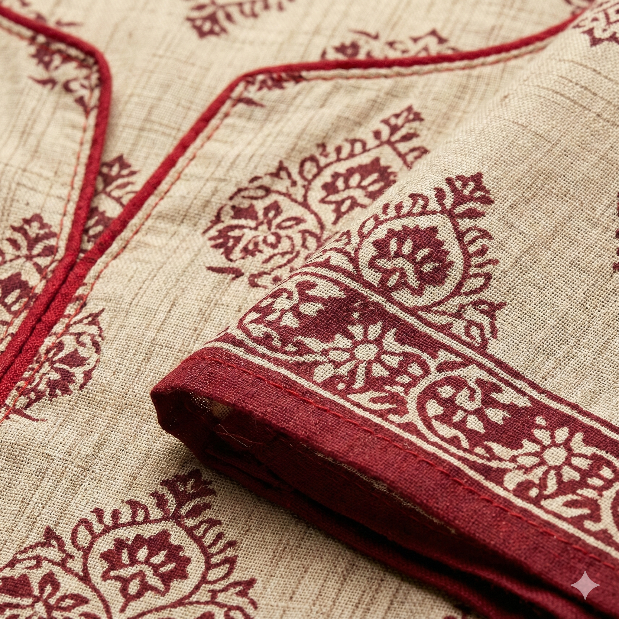 Plus Size Beige & Maroon Printed Cotton 3-Piece Suit Set for Women (Kurta, Pant & Dupatta | 3XL–5XL)