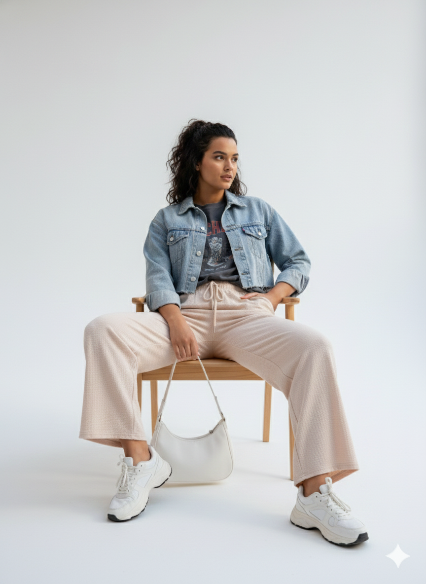 Women’s Beige Textured Lounge Pants – High Waist, Soft Comfy Straight Fit Bottoms