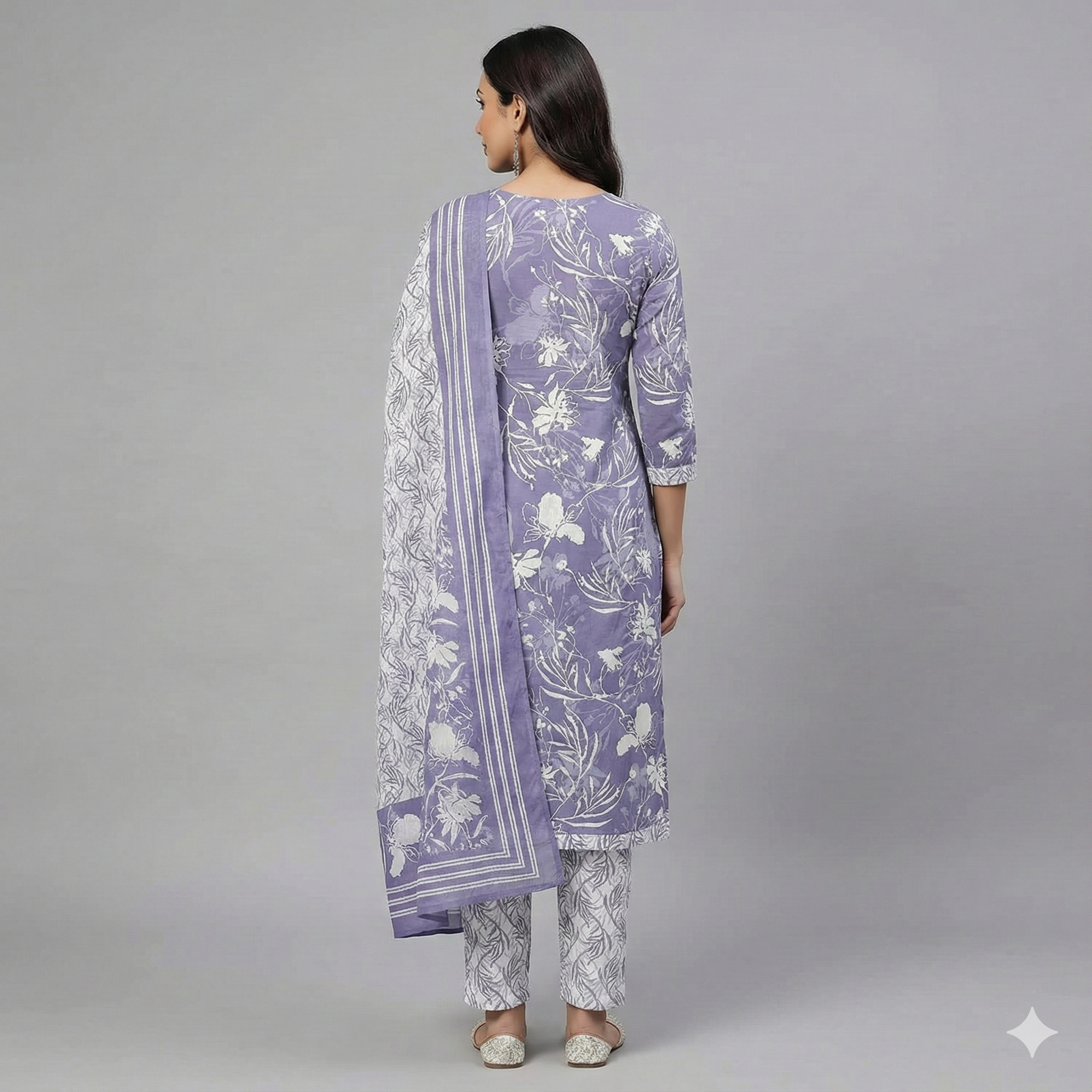 Lavender Floral Printed Patiala 3-Piece Suit Set for Women – Kurta, Patiala Pant & Dupatta