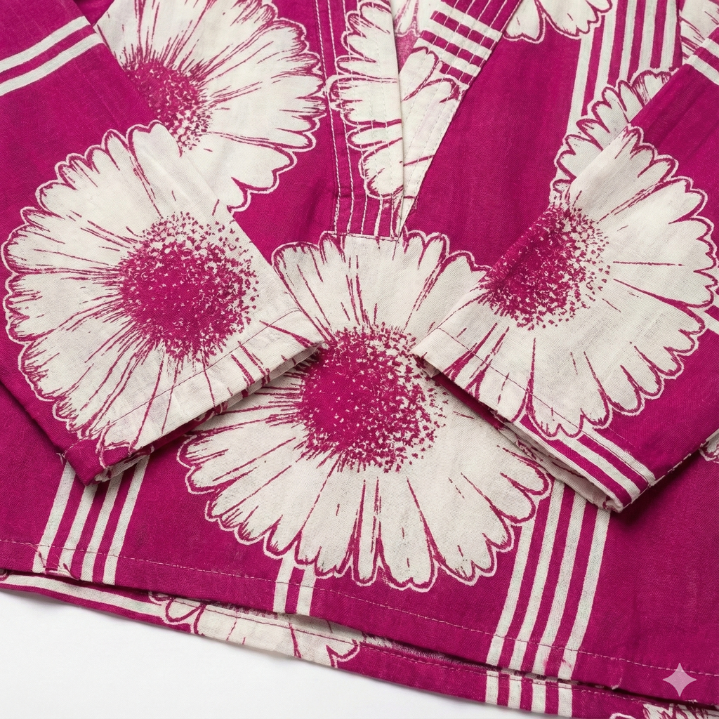 Magenta Floral Printed Kaftan-Style Kurta & Pant Set for Women – Breezy Cotton 2-Piece Co-ord