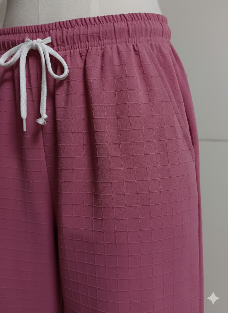 Women’s Pink Wide-Leg Drawstring Lounge Pants | Comfortable Casual High-Waist Relaxed Fit