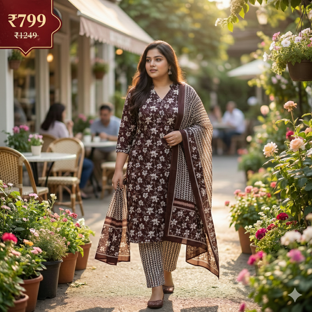 Maroon Floral Printed Patiala 3-Piece Suit Set for Women – 4XL Kurta, Patiala Pant & Dupatta