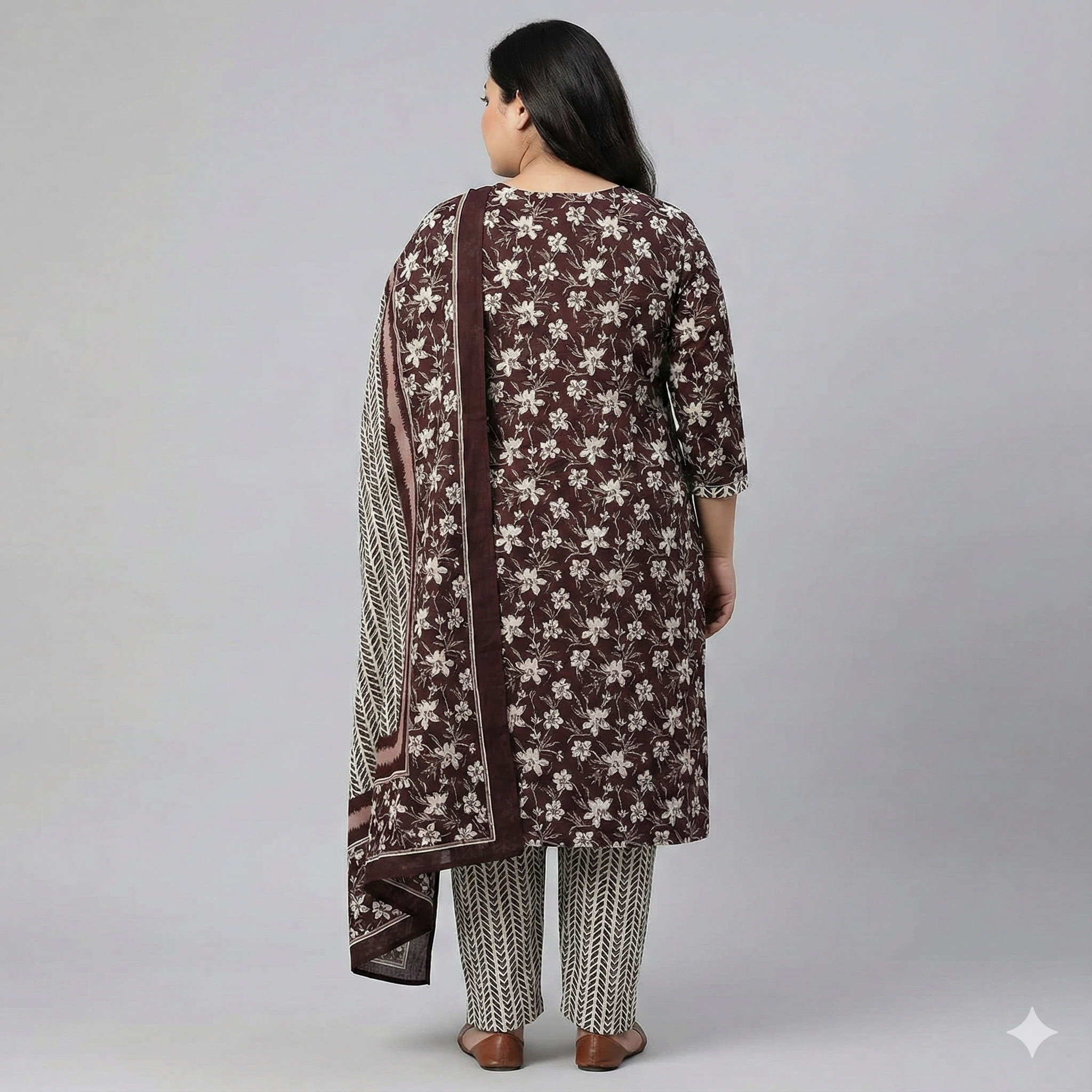 Maroon Floral Printed Patiala 3-Piece Suit Set for Women – 4XL Kurta, Patiala Pant & Dupatta