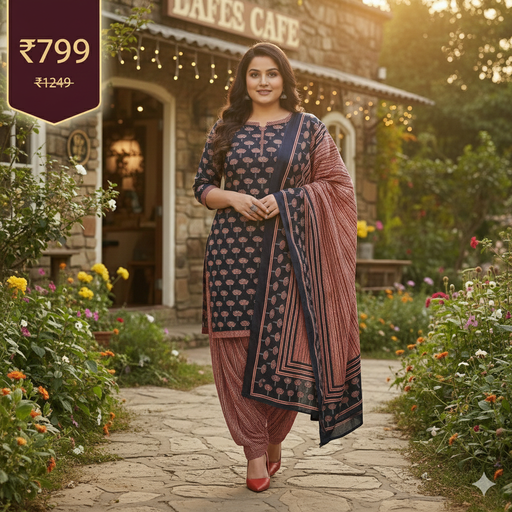 Black & Maroon Printed Patiala 3-Piece Suit Set for Women (XXL) – Kurta, Patiala Pant & Dupatta