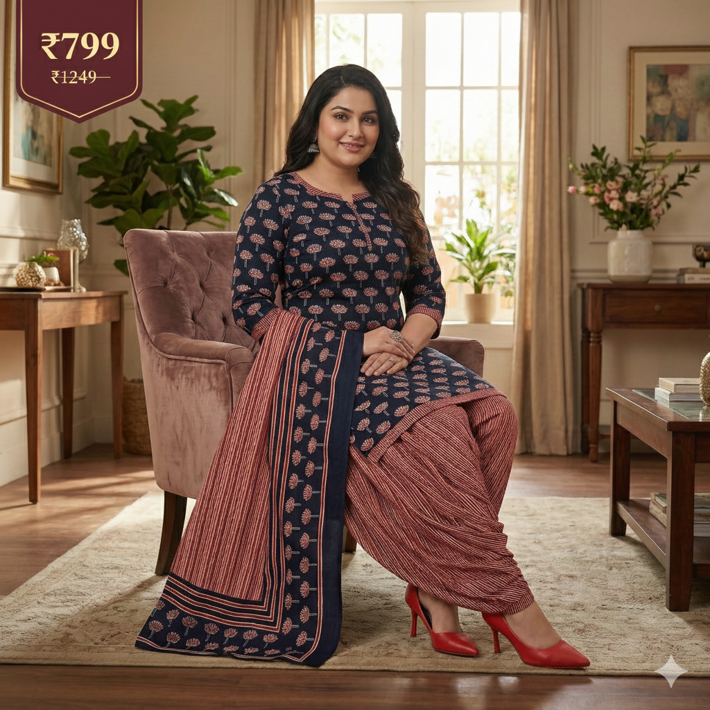 Black & Maroon Printed Patiala 3-Piece Suit Set for Women (XXL) – Kurta, Patiala Pant & Dupatta