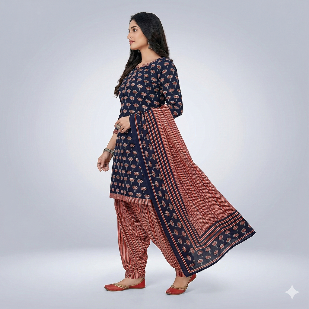 Black & Maroon Printed Patiala 3-Piece Suit Set for Women (XXL) – Kurta, Patiala Pant & Dupatta