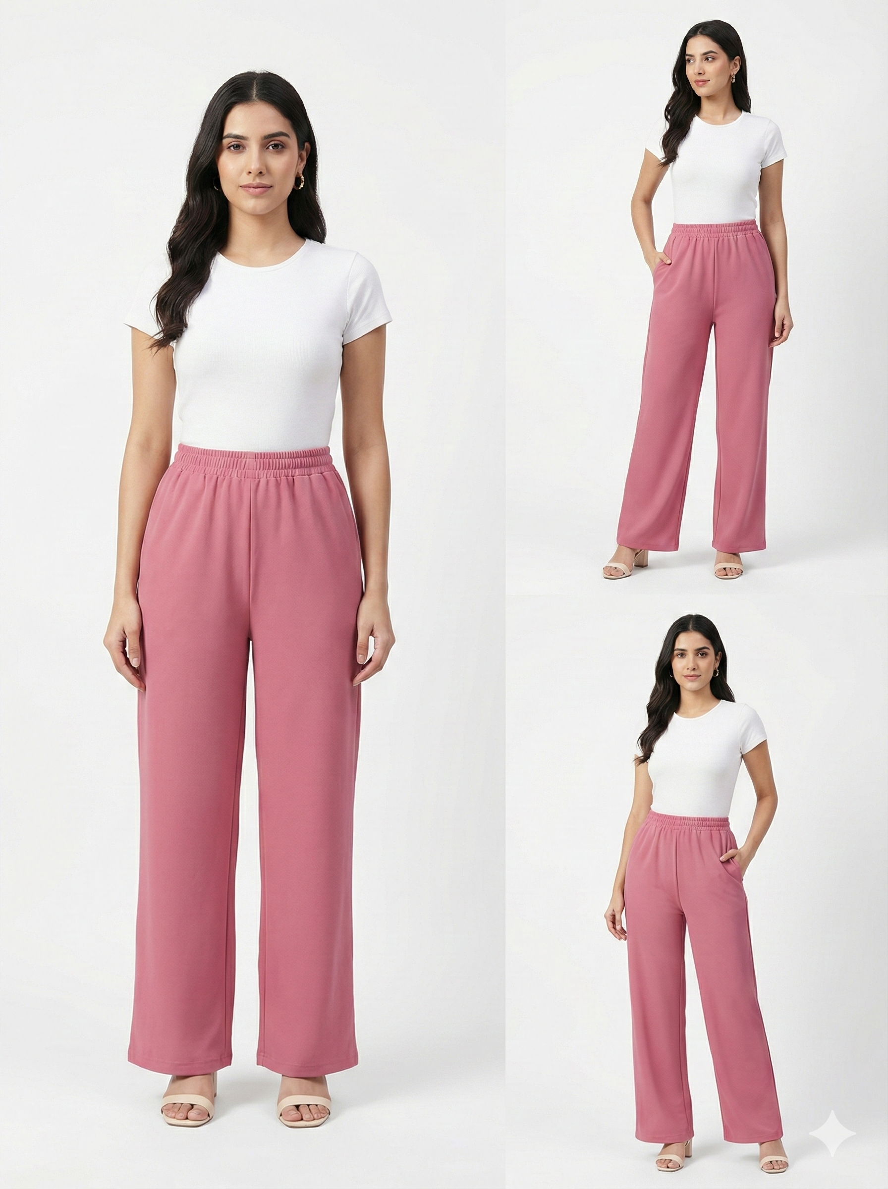 Women’s Soft Ribbed Lounge Pants – High-Waist, Relaxed Straight Fit, Cozy Everyday Bottoms (Rose Pink)