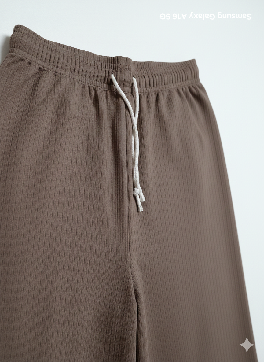 Women’s High-Waist Ribbed Wide-Leg Lounge Pants – Soft Stretchy Comfort Wear (Taupe)