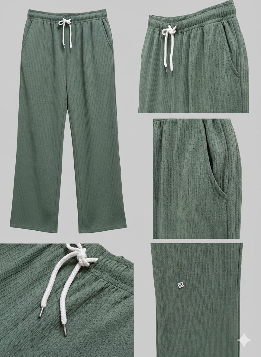 Women’s Sage Green Ribbed Lounge Pants – High-Waist, Straight Fit, Soft Stretchy Loungewear Bottoms