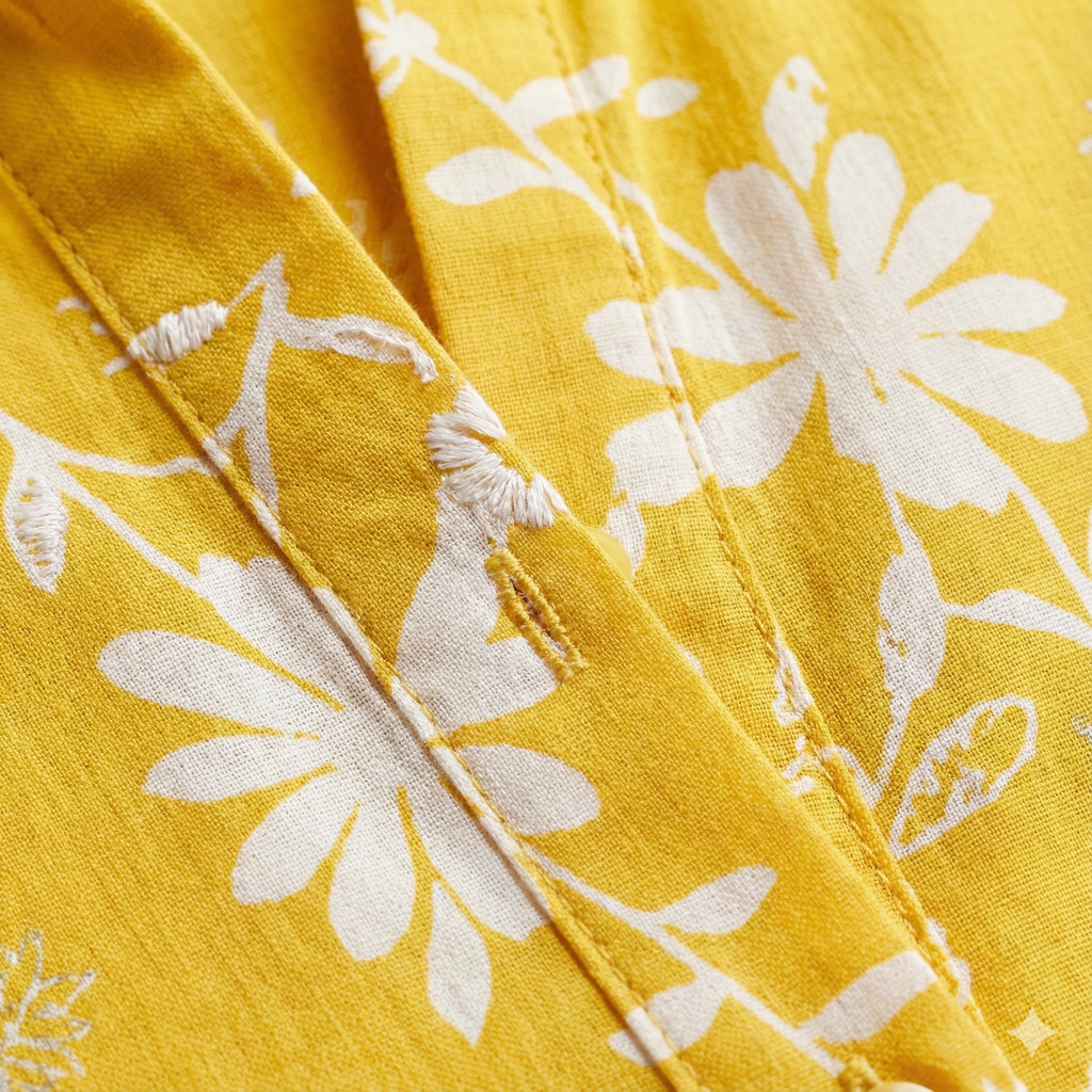 Yellow Floral Cotton Sleeveless Co-ord Set for Women | Kurta & Pant Set with Attached 3/4 Sleeves