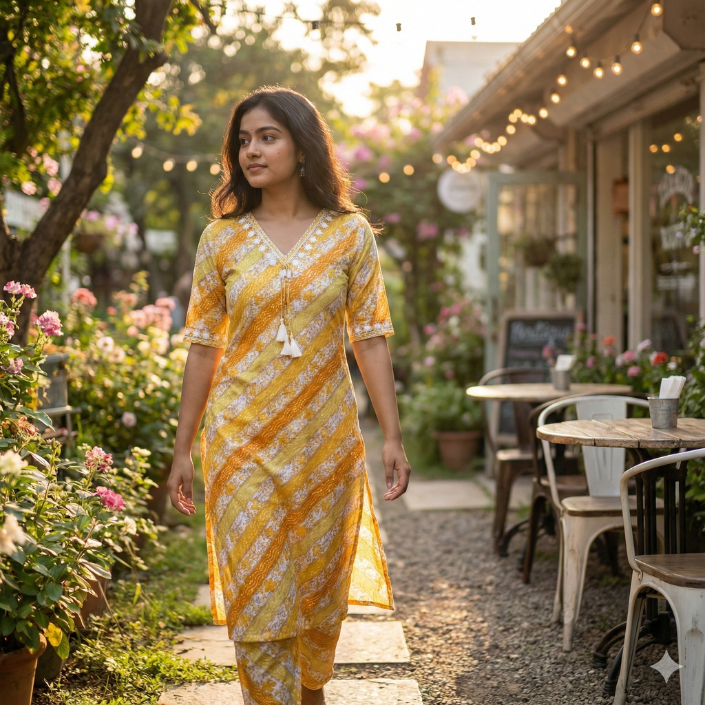 Yellow Printed Sleeveless Co-ord Set for Women – Soft Cotton Daily Wear with Attached Short Sleeves Inside