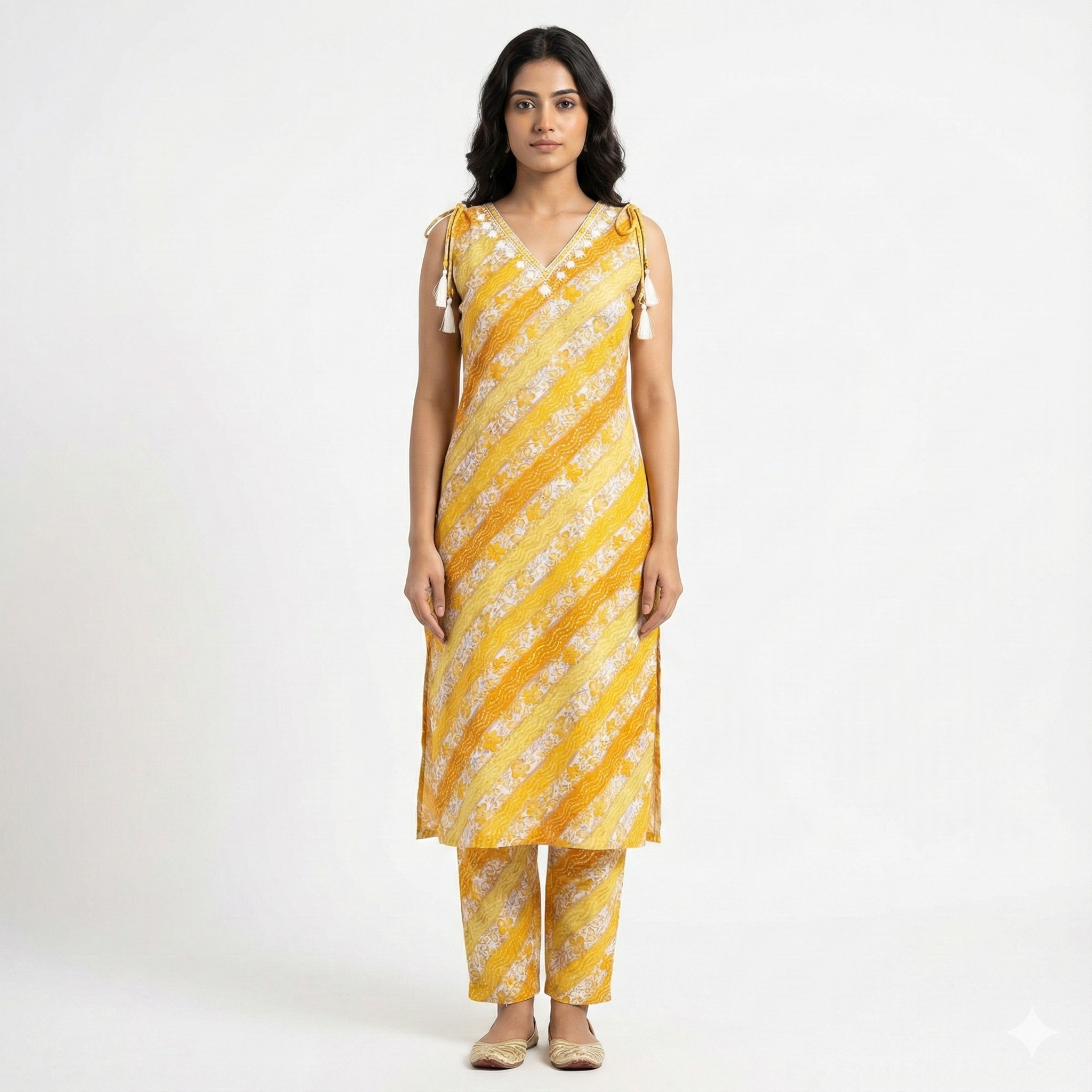 Yellow Printed Sleeveless Co-ord Set for Women – Soft Cotton Daily Wear with Attached Short Sleeves Inside